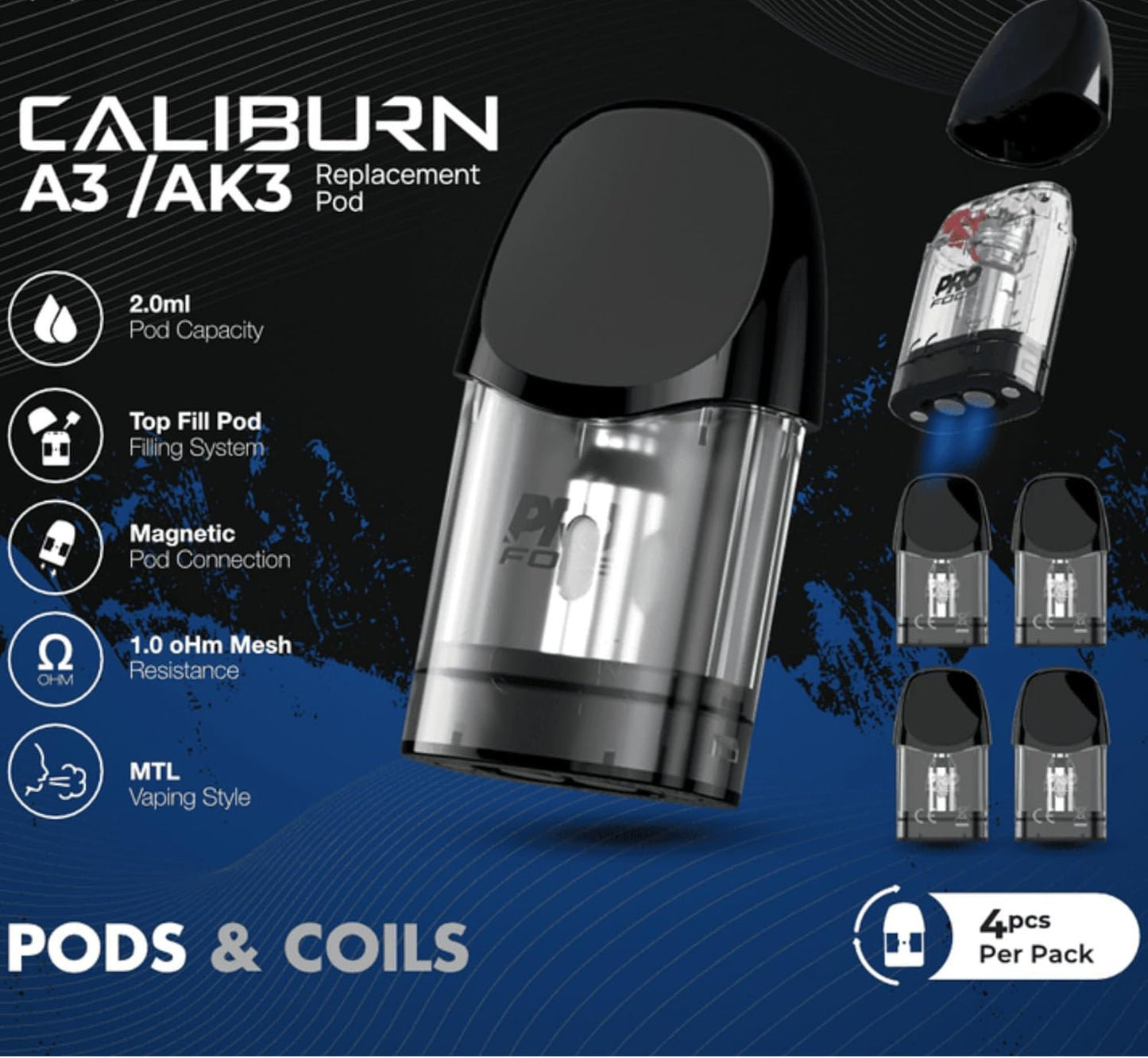 Caliburn A3 Replacement Pods for A3/ AK3 Built in Mesh Coil.