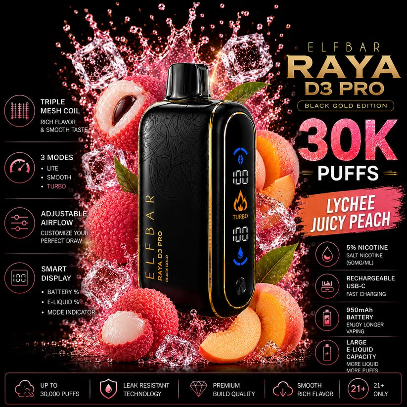 ELF BAR RAYA D3 Pro - Lychee Juice Peach Ice (5% nic)