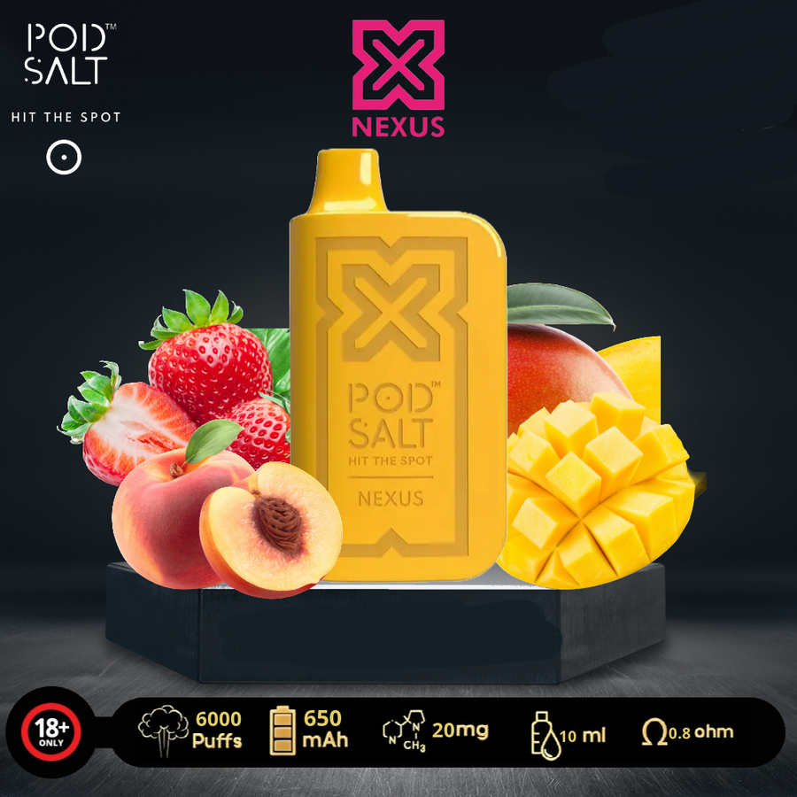 Pod Salt Nexus 6000 Puffs Mango Strawberry Peach 20mg Disposable Vape In Uganda.