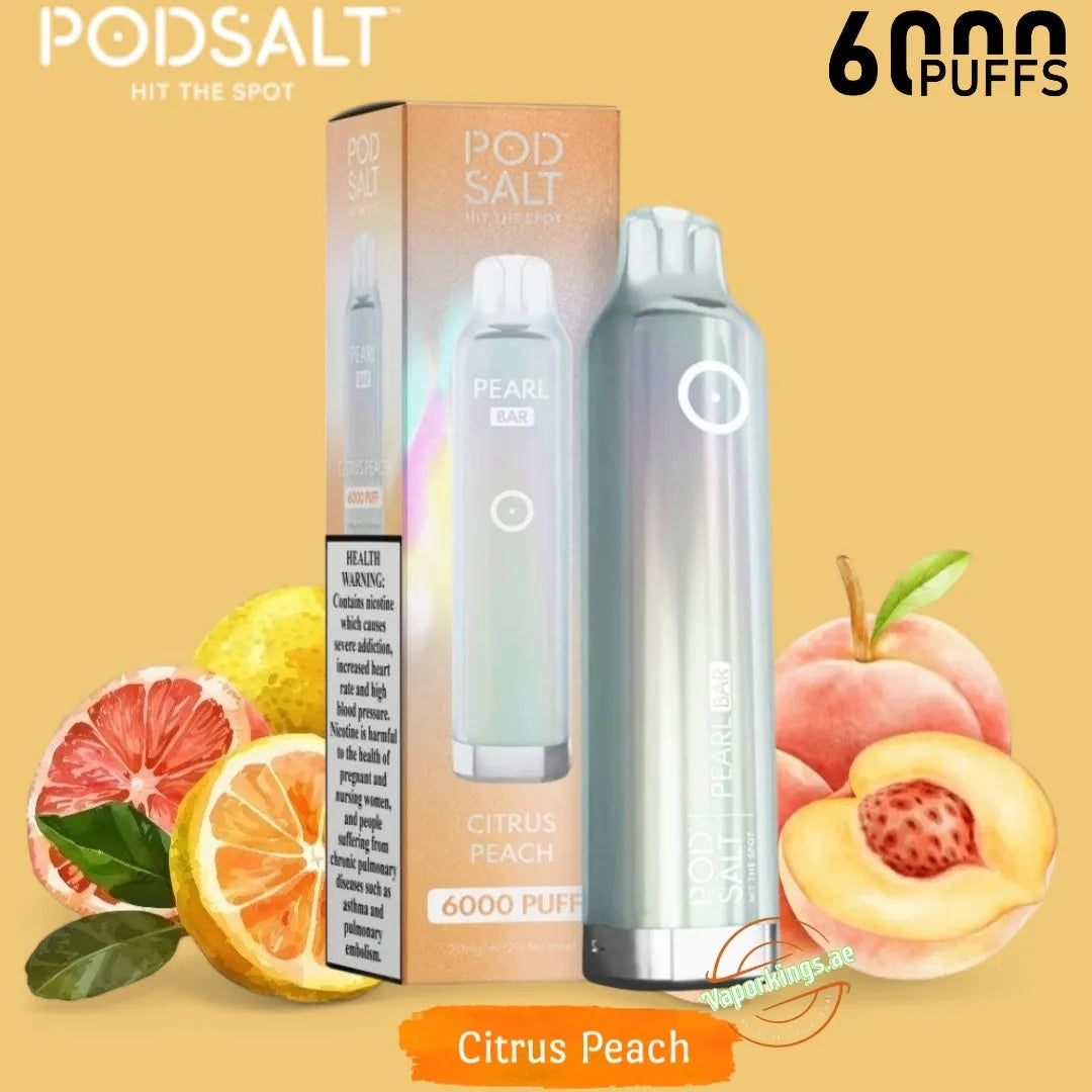 Pod Salt Pearl Bar 6000 Puffs 20mg Citrus Peach Disposable Vape In Uganda.