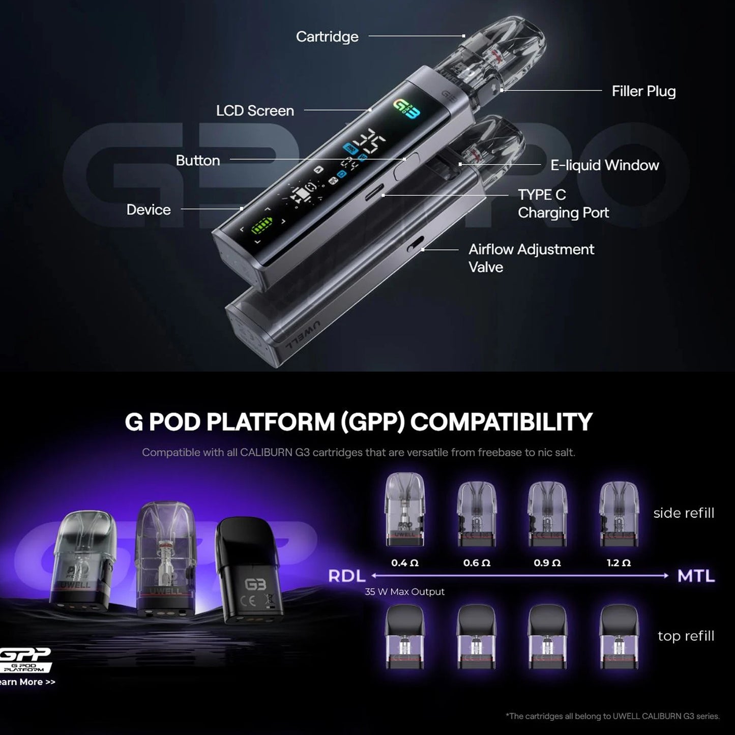 Uwell Caliburn G3 Pro Pod System Kit 1000mAh