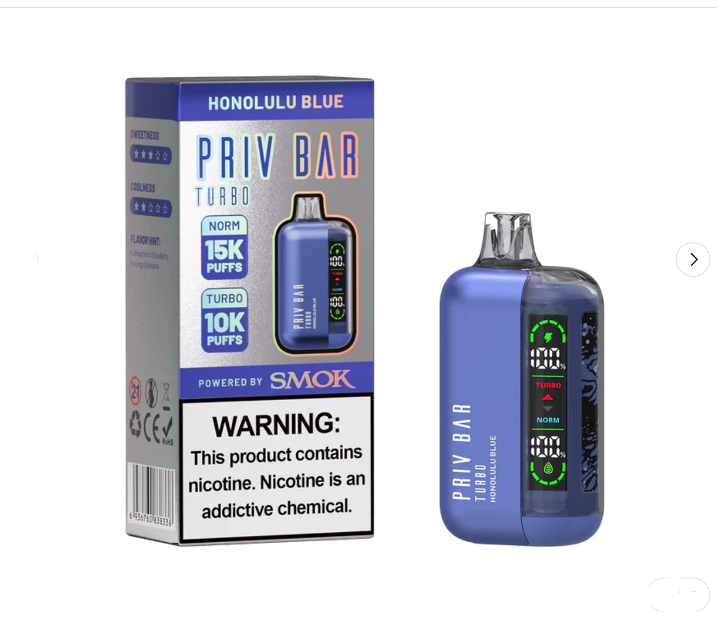 PRIV BAR Turbo Honolulu Blue Disposable Device - 15000 Puffs.