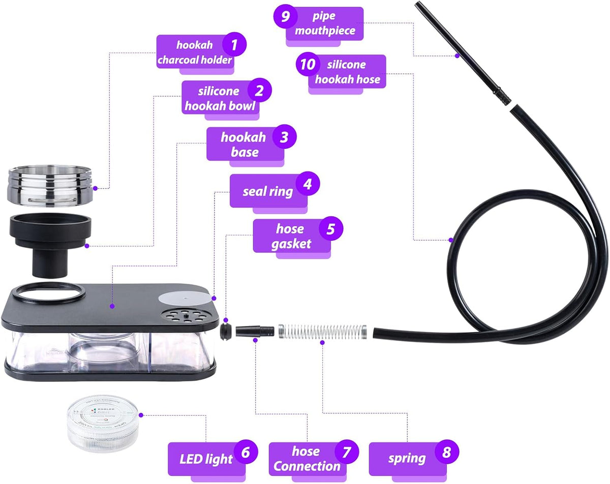 Portable Shisha Hookah Box with LED Lights & Accessories