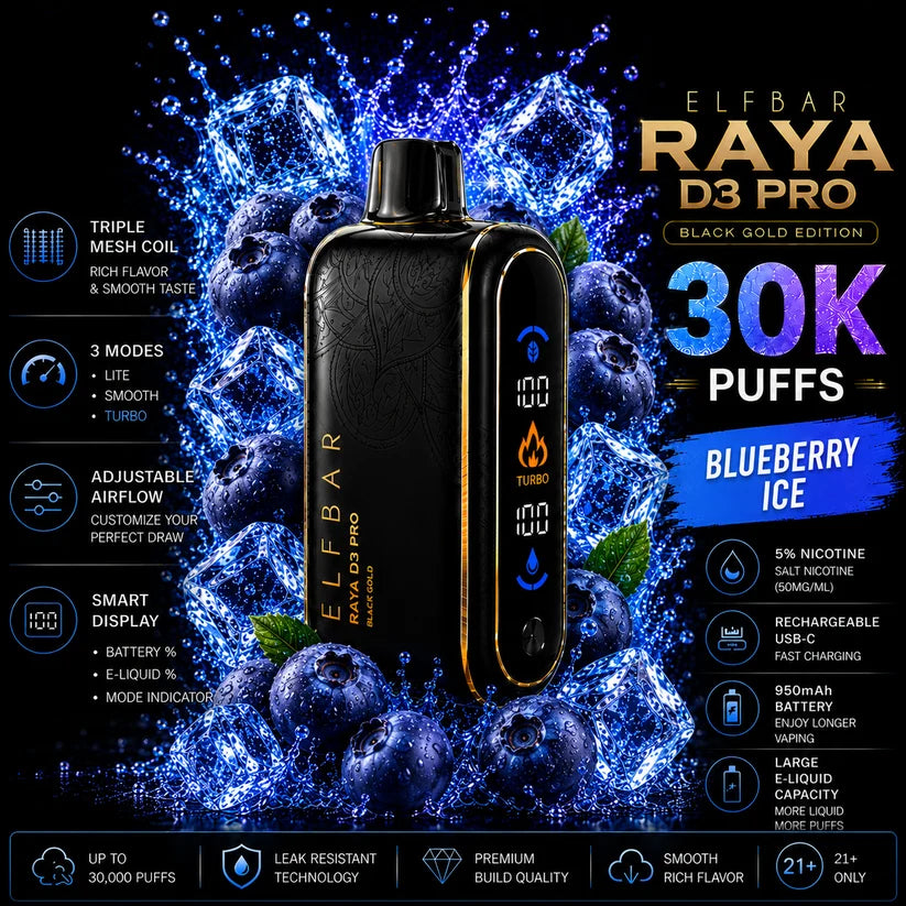ELF BAR RAYA D3 Pro - Blueberry ice 30,000 puffs