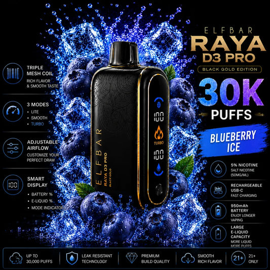 ELF BAR RAYA D3 Pro - Blueberry ice 30,000 puffs