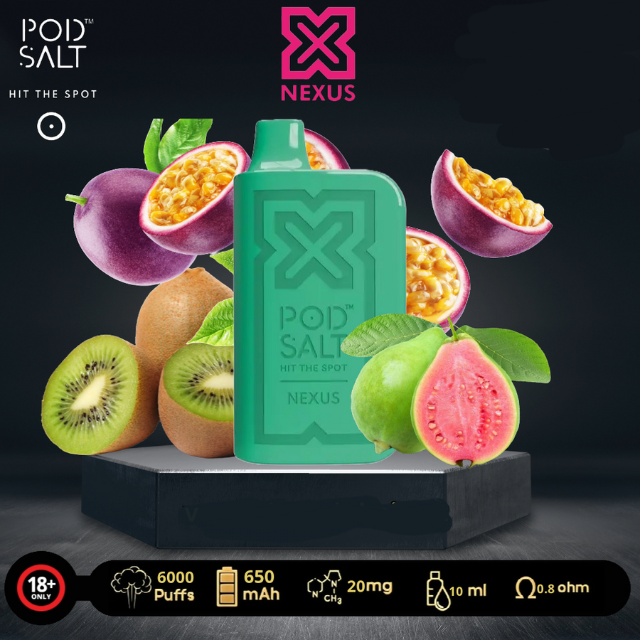 Pod Salt Nexus 6000 Puffs Kiwi Passionfruit Guava 20mg Disposable Vape In Uganda.