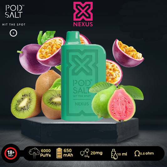 Pod Salt Nexus 6000 Puffs Kiwi Passionfruit Guava 20mg Disposable Vape In Uganda.
