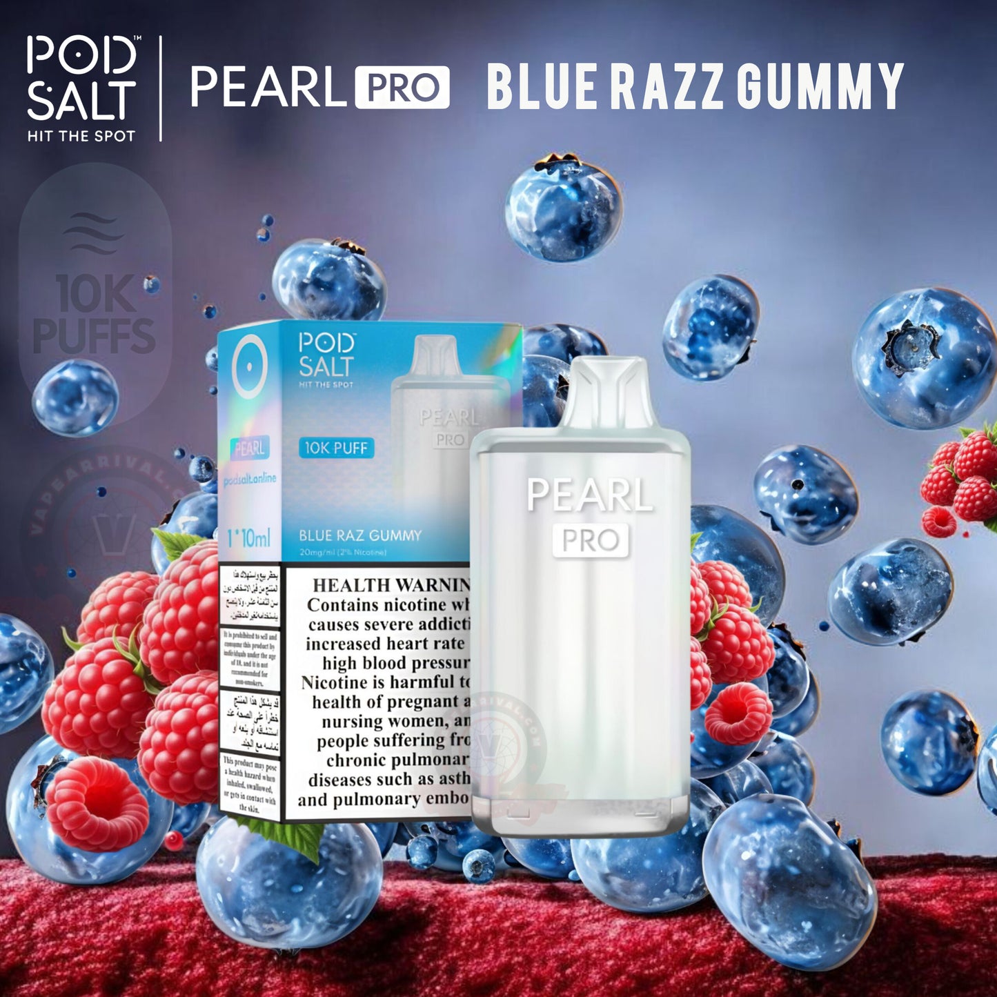 Pod salt pearl pro 10k Bluerazz Gummy Disposable Vape.