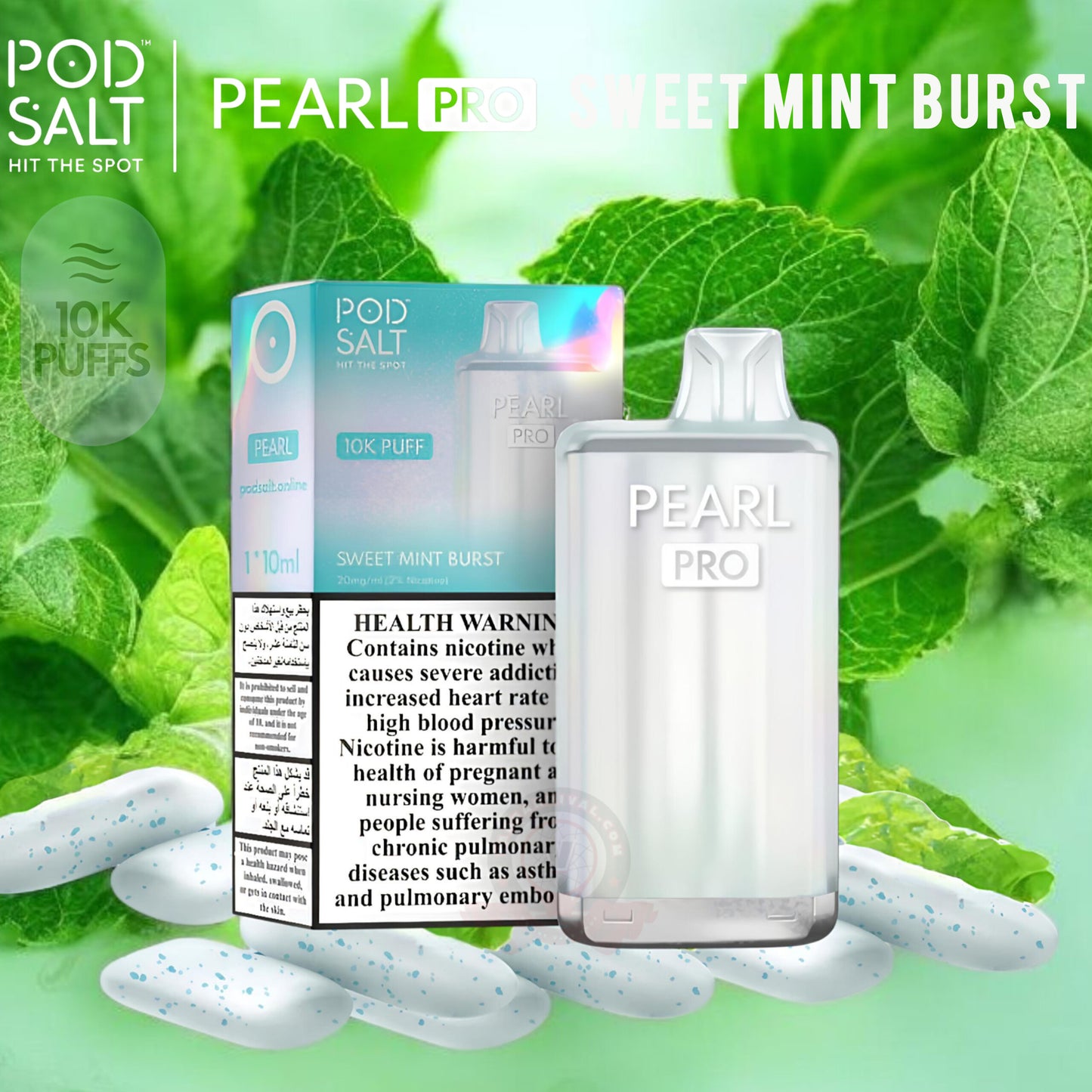 Pod salt pearl pro 10k Sweet Mint Burst Disposable Vape.