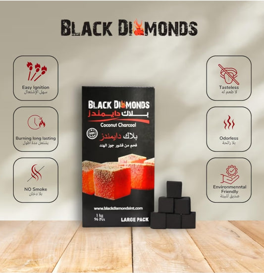 Black Diamonds 100% Natural Coconut Shell Charcoal Cubes For Shisha Hookah (84Pcs, 1 kg)
