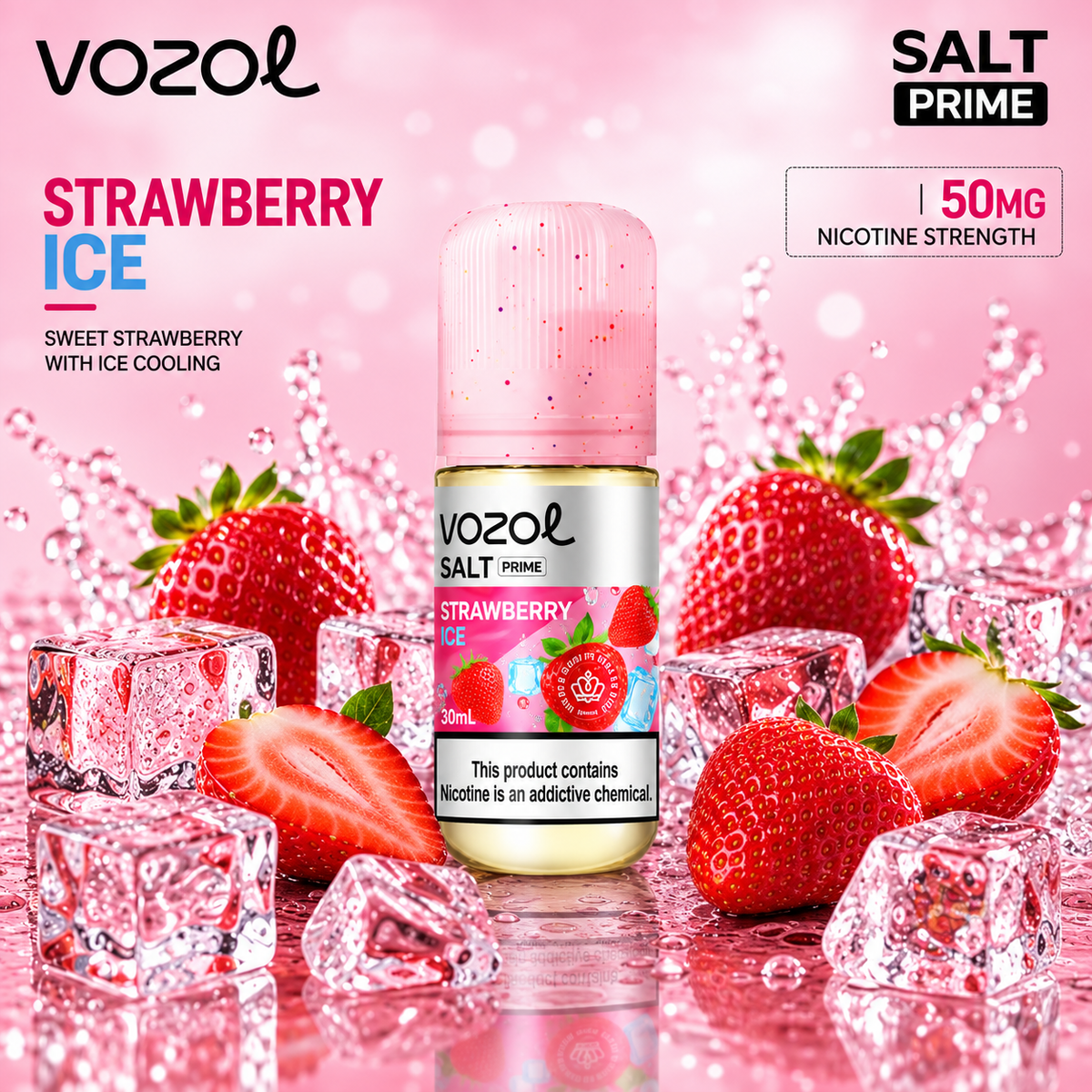 Vozol salt prime 50‍mg Strawberry Ice 30ml vape juice.