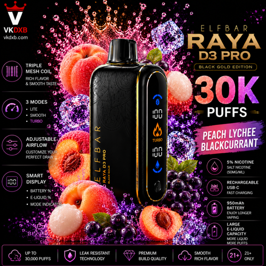 ELF BAR RAYA D3 Pro -Peach Lychee Black Currant 30,000 puffs